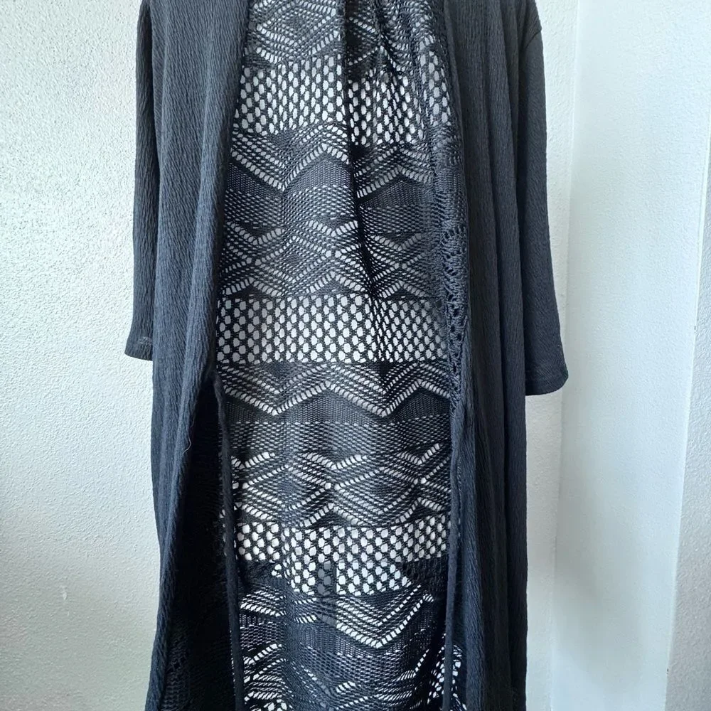 Ing Black Open-Front Sweater Lace Back Made in USA SZ 2X